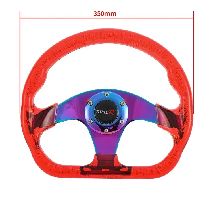 Universal Racing Drifting Steering Wheel 350mm Red Acrylic Racing Steering Wheel