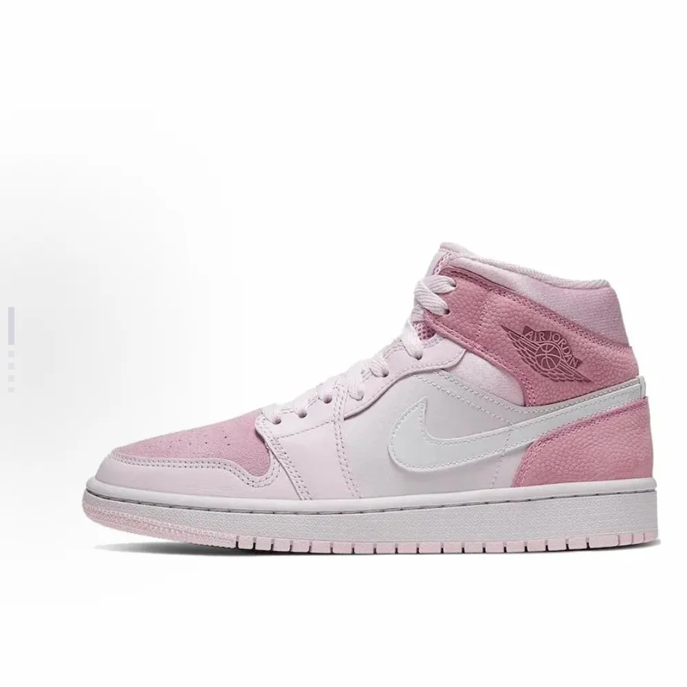 Nike Air Jordan 1 Mid Men's and Women's Supportive Comfort Casual Shoes Cushioned Lightweight Breathable Cherry Pink