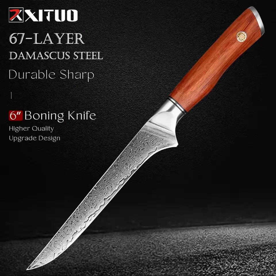 Damaskus 6-Zoll-Ausbeinmesser, japanischer VG10-Damaststahl, Palisandergriff, rasiermesser, scharfes Küchenfiletmesser, Fleischschneiden, Trimmen