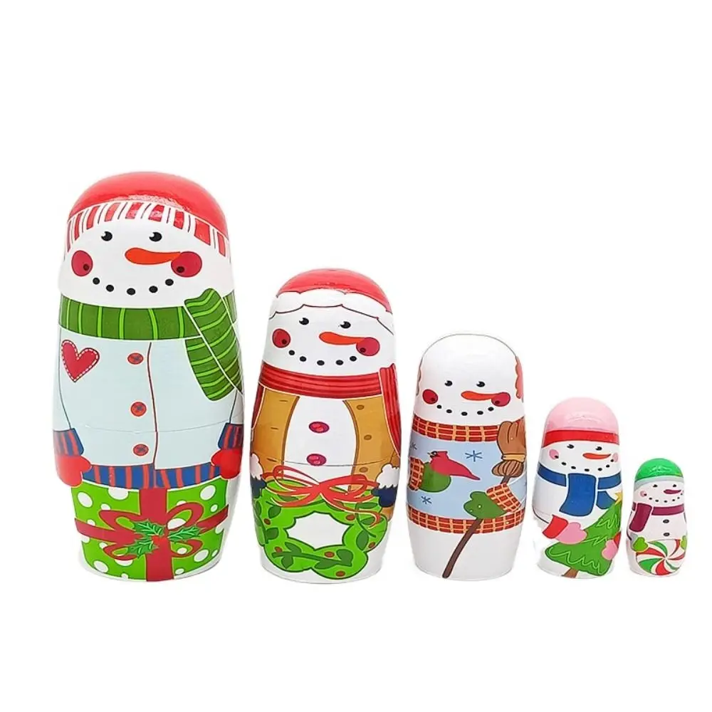 Matryoshka Russa Giapponese in Legno per Bambine, con Personaggi Animali (Pupazzo di Neve, Elefante, Mucca, Gatto) e Bambine, per Decorazione Domestica