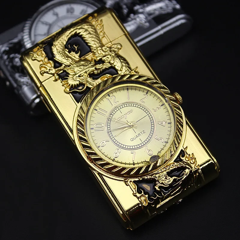 Gold Watch Jet Lighter Torch Turbo Gas Lighter Windproof Cigar Cigarette Metal Lighters Led Inflated Gasoline Butane