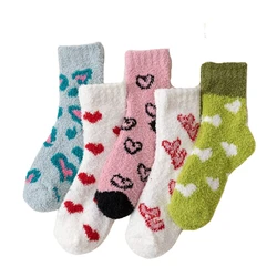 Women Socks Candy Warm Lady Heart Cute Winter Kawaii Thick Coral fleece Warm Fuzzy Fluffy Terry Short Cute Cotton Socks Female