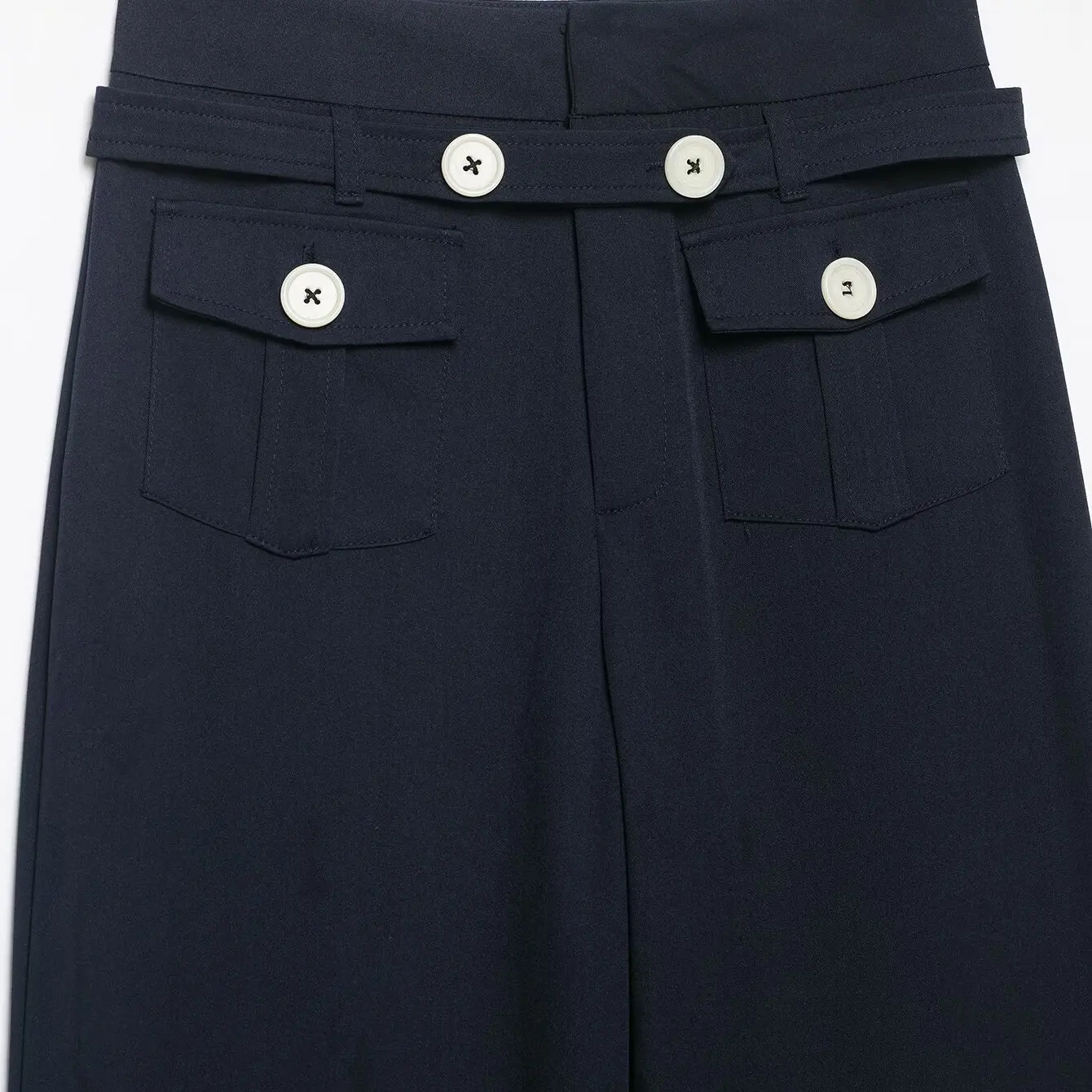 KASLEAD New Women's Fashion High Waist Straight Leg Pants Button Detail Color Block Versatile Style Casual Polyester Fiber