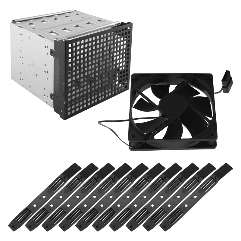 

Storage Expansion Hard Drive Cage DIY Hard Drive Disk Cage Rack 5.25 Inch To 5X 3.5Inch Bracket With 12Cm Fan