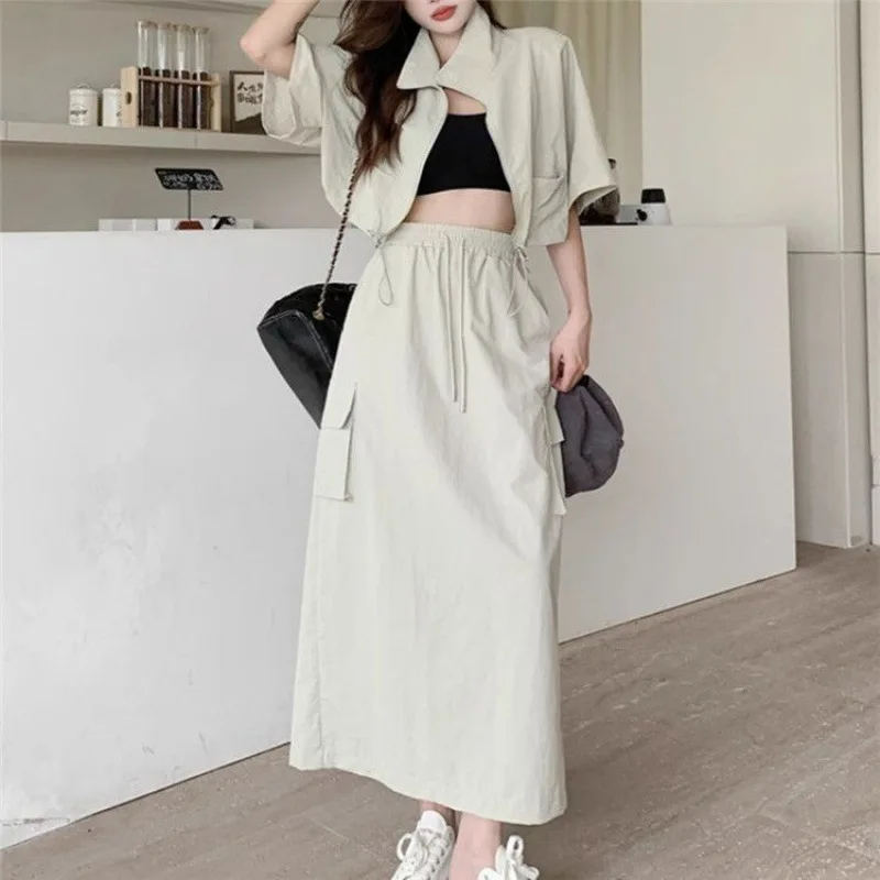 

Large Casual Workwear Elastic Waist Skirt Set For Women Wearing Summer Fashion Half Sleeve And Skirt Slimming Fit Two-piece Set