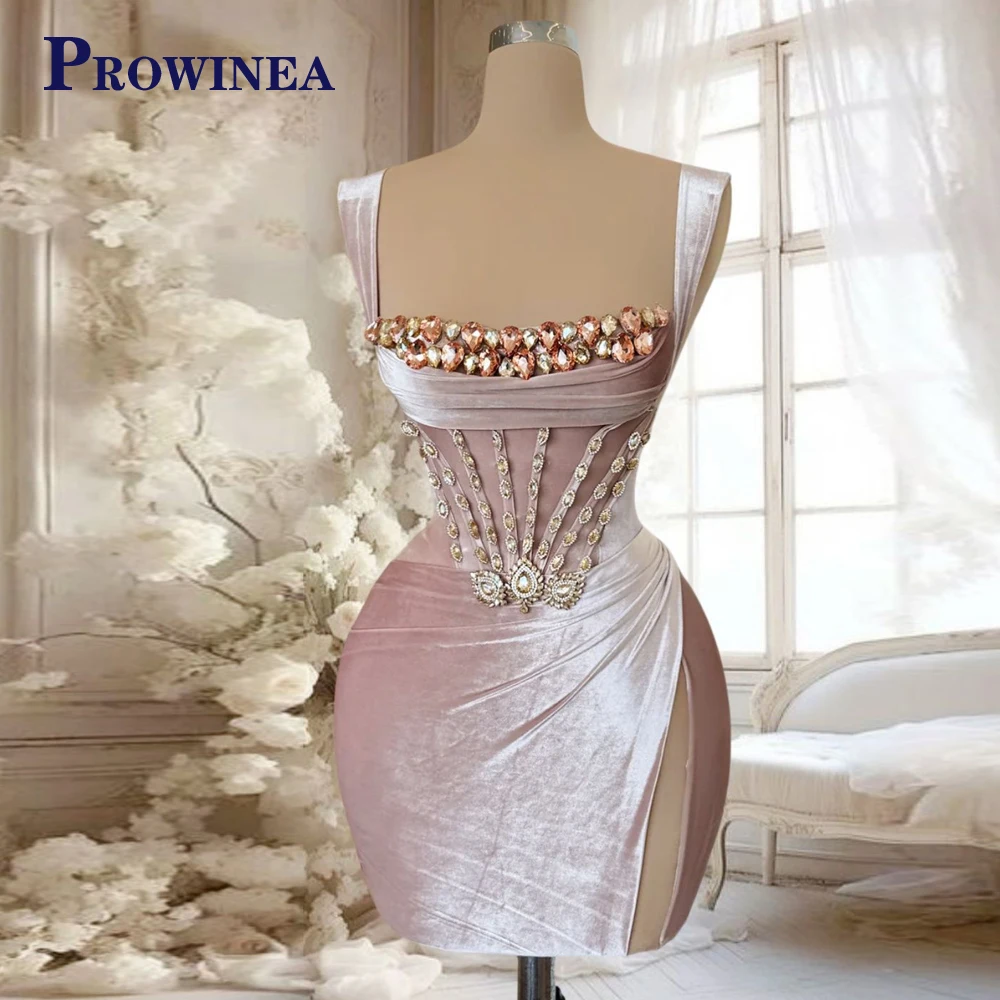 Prowinea Fashionable Rhinestones Homecoming Dresses for Women Slit Corset Pleat Engagement Party Robes de Soiree Customized