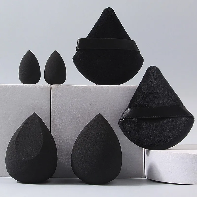 طقم إسفنجة بحجم مناسب للسفر مكون من 6 قطع - بيضة تجميل وإبهام منتفخة وبودرة لكريم الأساس الدقيق وخافي عيوب البشرة وأدوات التجميل المحمولة