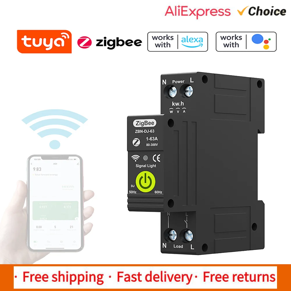 Tuya Zigbee 1P Circuit Breaker ON OFF Timing Photovoltaic Bidirectional Metering Energy Meter Automatic Reclosing Protector