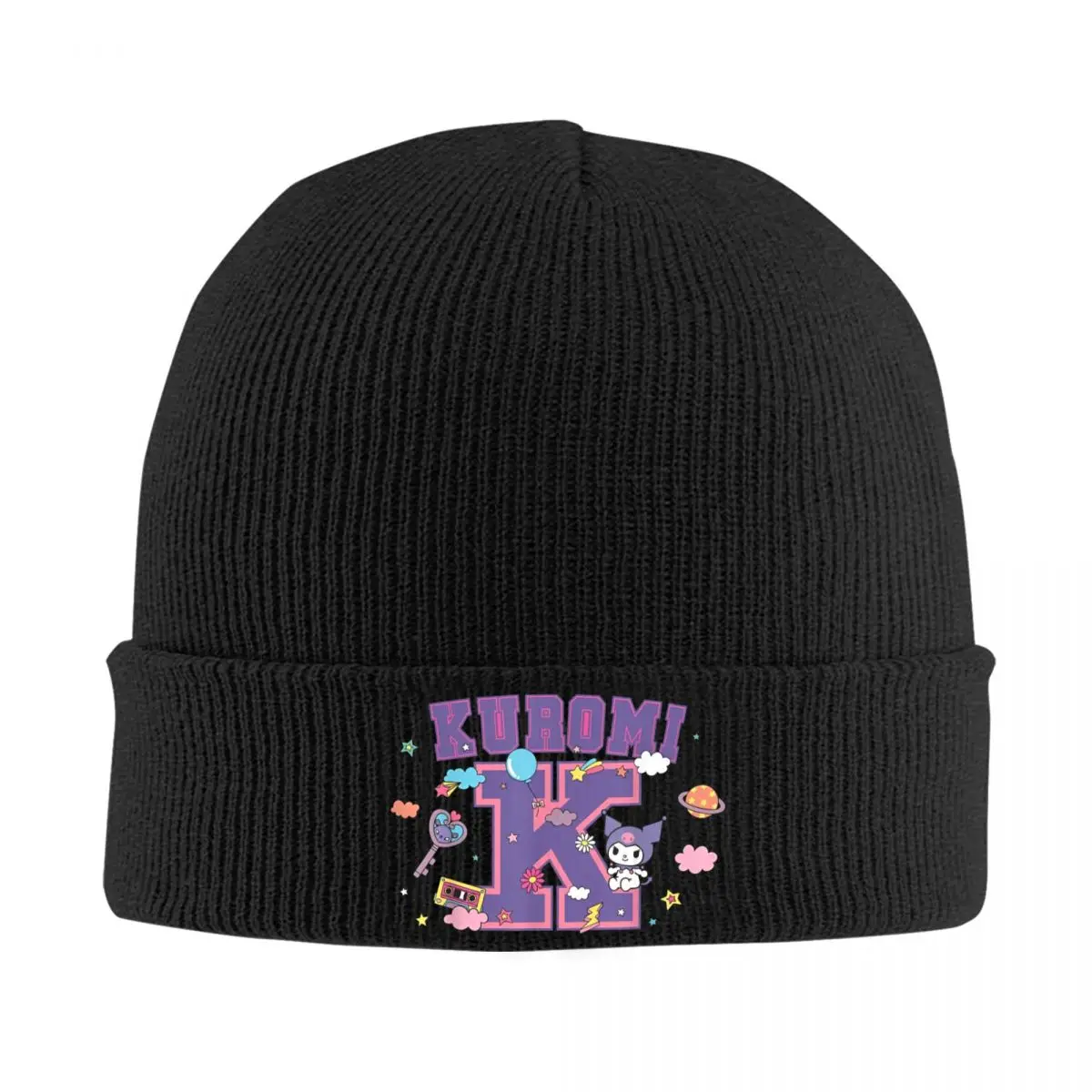 Kuromi Varsity Letter K Bonnet Hats Beanie Hats Custom Skullies Beanies Spring Retro Unisex Adult Outdoor Elastic Cap