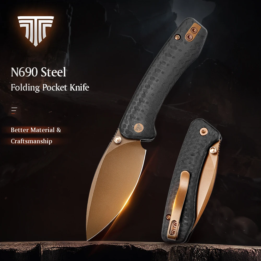 

TRIVISA Koala Pocket Folding Knife N690 Fixed Blade Micarta Handle with Clip Tactical Outdoor Hunting Fishing EDC Tool for Gift