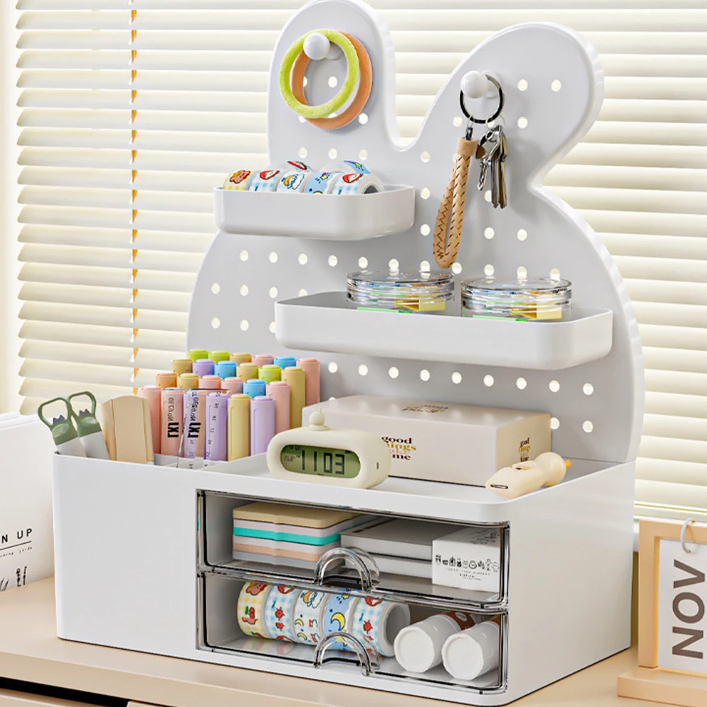 Desktop-Lochplatten-Aufbewahrungsbox Schreibtisch-Organizer Mädchen Niedlicher Stifthalter Aufbewahrungsregal Koreanisches Kawaii Hasen-Kosmetikregal