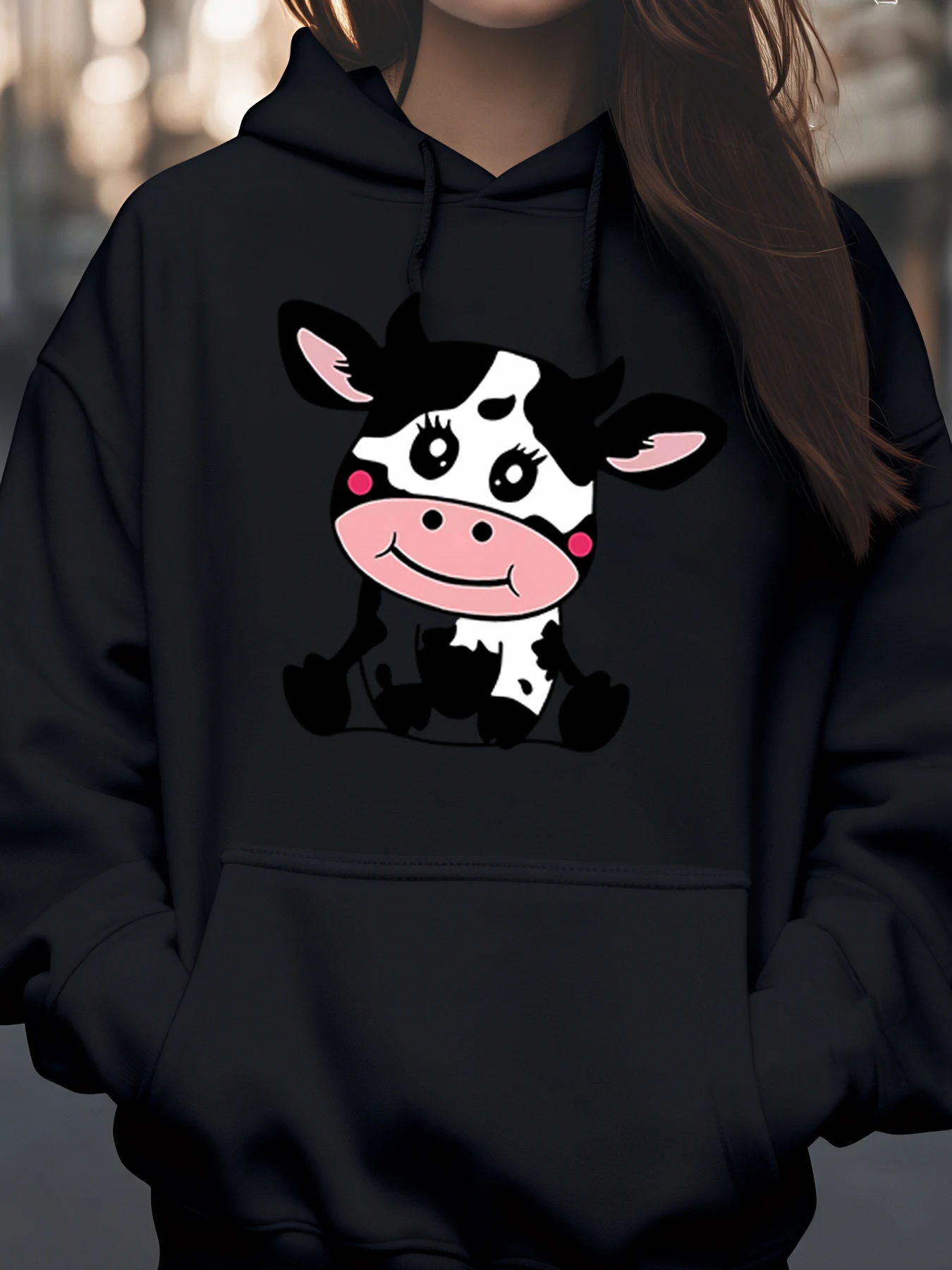 

Милая толстовка с принтом коровы для женщин, повседневная одежда, повседневный стиль