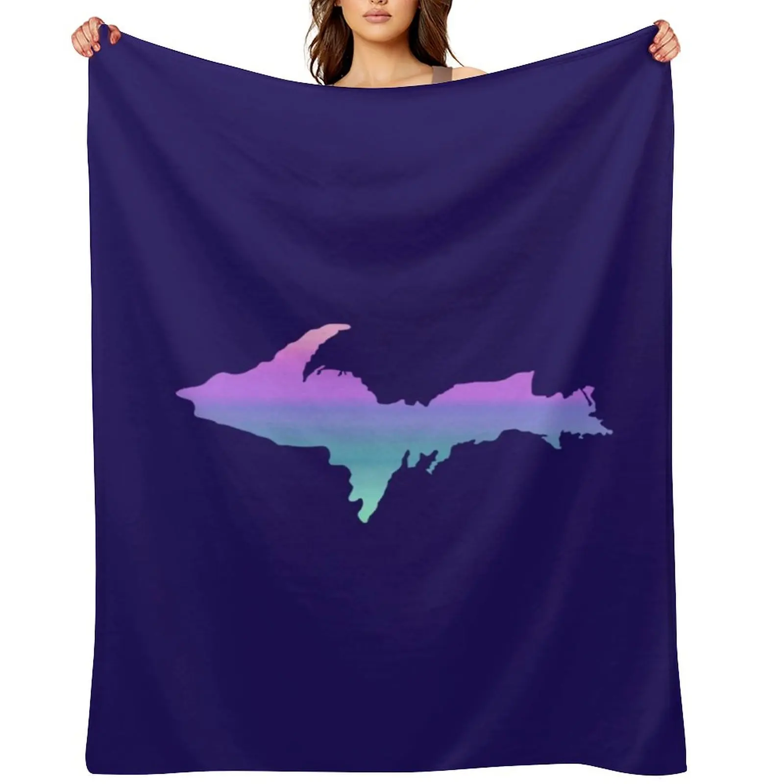 

UP Upper Peninsula Blue Green Pink Purple Ombre Graphic Yooper 906 Throw Blanket Weighted Giant Sofa Plaid Blankets