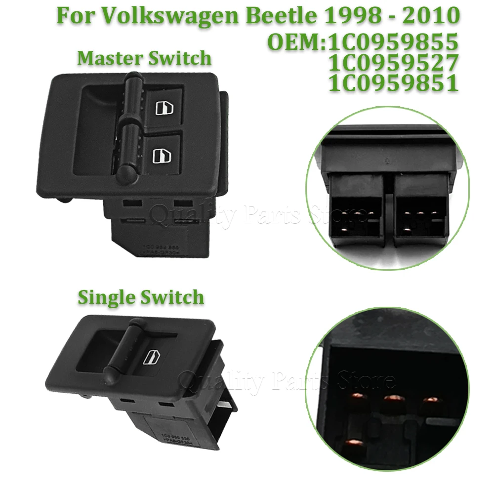 Car Power Window Master Switch Button New For VW Volkswagen 1998-2010 Beetle 1C0959851 1C0959855 1C0959527 Front Left / Right view 2