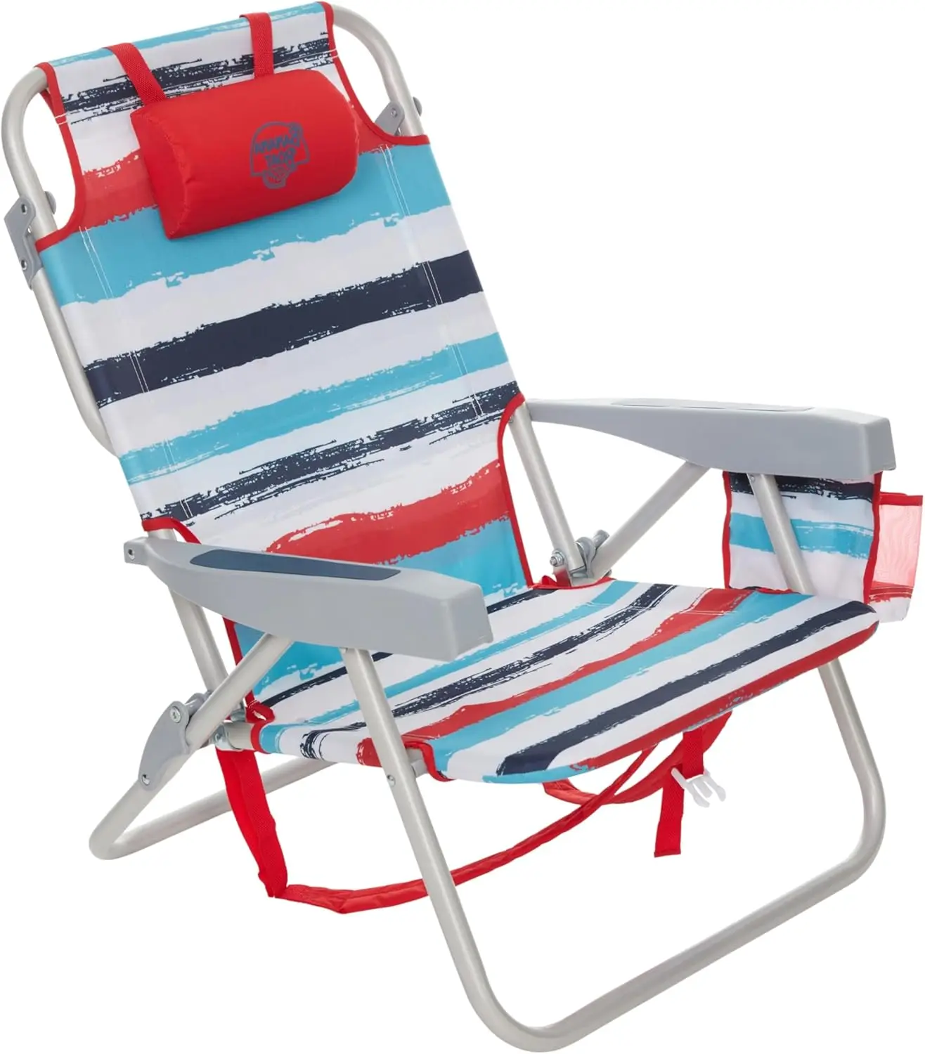 Folding Beach Chair Lightweight Backpack Chairs for Adults 5-Position with Lay Flat Outdoor Heavy Duty Beach Chair, Red (1 PK)