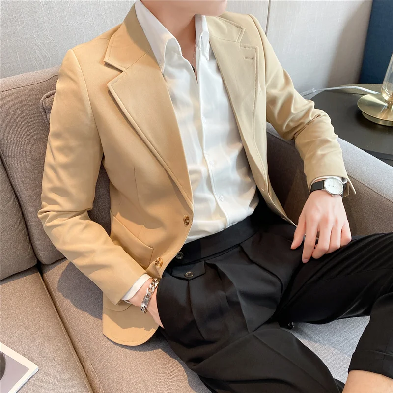 2023 High Quality Korean Slim Fit Blazer Jackets Men Clothing Simple Two Buttons Business Formal Wear Casual Suit Coats 3XL-S