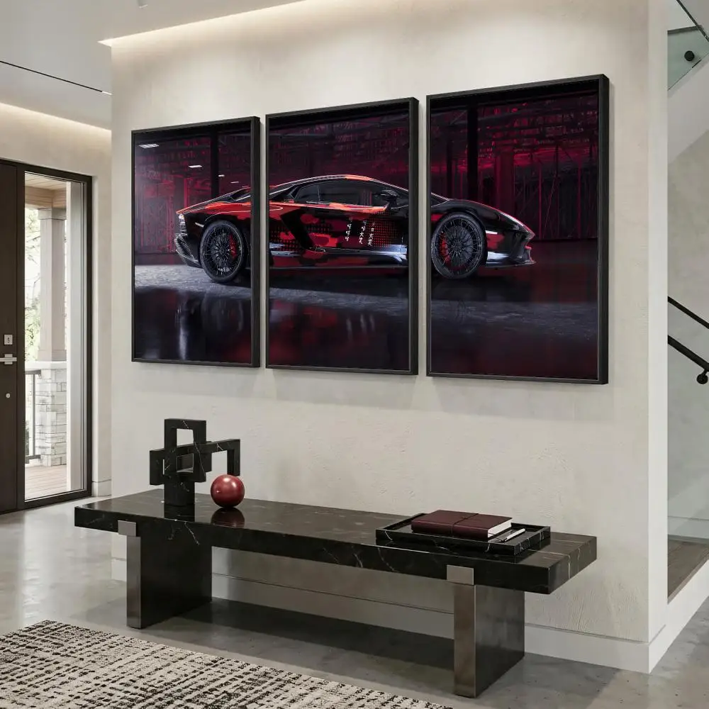 Supercar Underground Parking Painting Calligraphy 3PCS Canvas Wall Art Poster Set for Living Room Bedroom Office Home Decor Gift