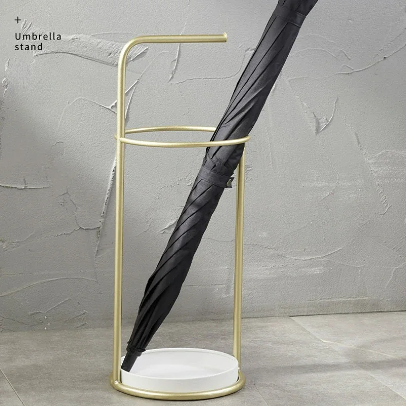 

Nordic Gold Iron Umbrella Stands Entrance Porch Umbrella Shelf Household Hanging Umbrella Storage Rack Detachable Drain Basin