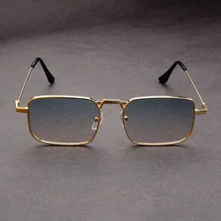 High Quality Rectangular Sunglasses Men's Metal Frame Glasses Retro Brand Square Sunglasses Women's Glasses Men's and Women's