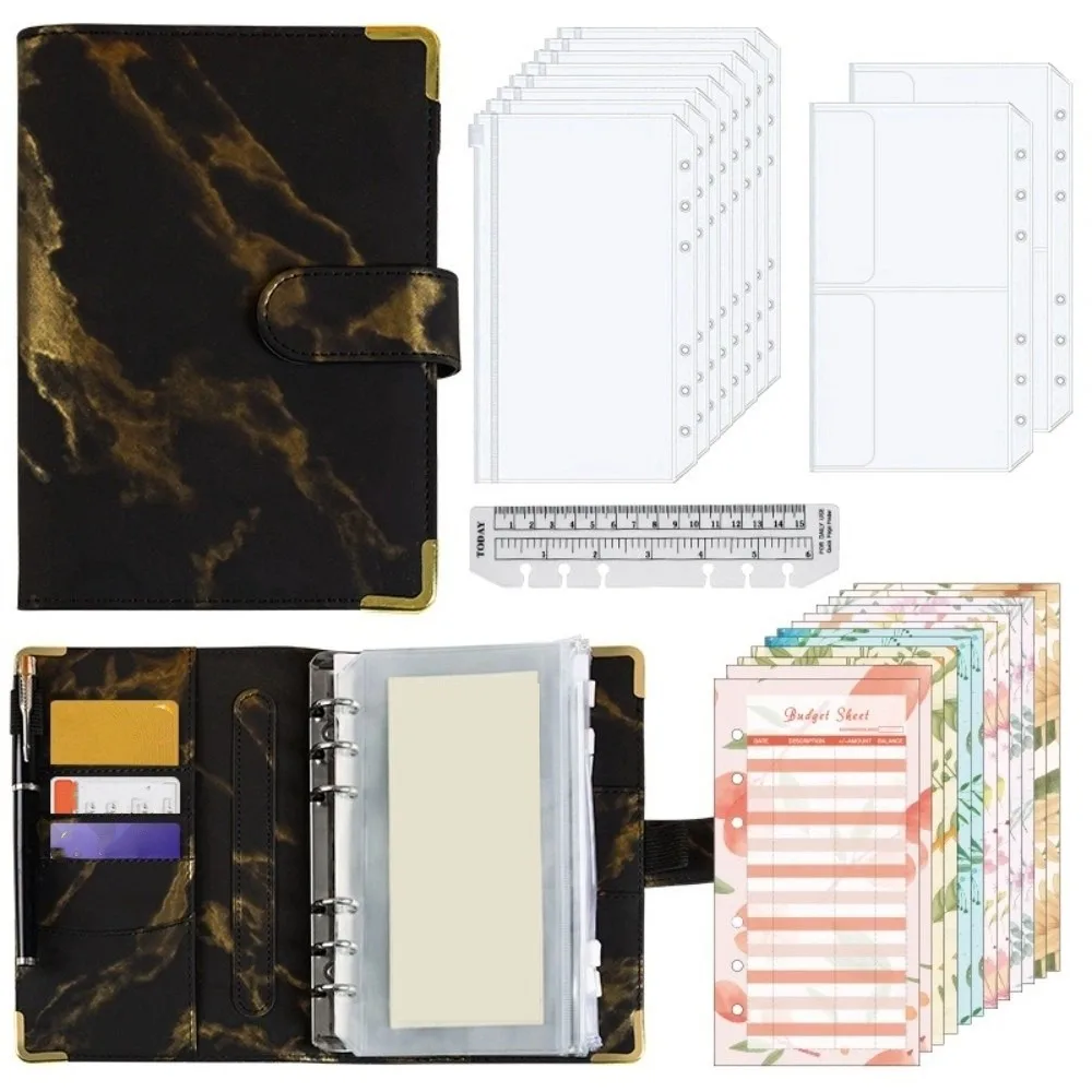 

Marbling Money Saving Binder Waterproof PU Savings Challenges Book with Protective Corner A6 Cash Budget Book Daily Bookkeeping