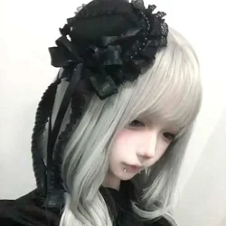 Dark Gothic Punk Retro Black Bow Haipin Comic-Con Small Top Hat Show Lolita Headwear Accessories