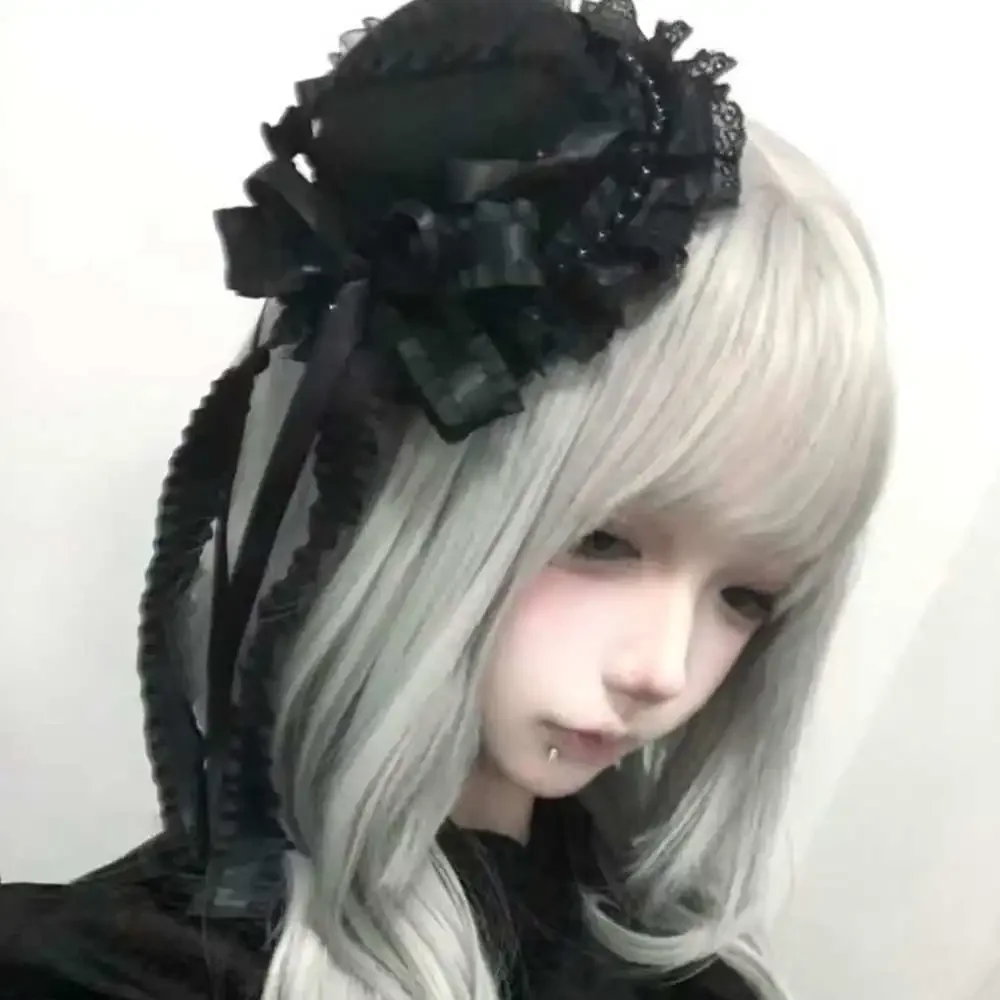 Dark Gothic Punk Retro Black Bow Haipin Comic-Con Small Top Hat Show Lolita Nakrycia głowy Akcesoria