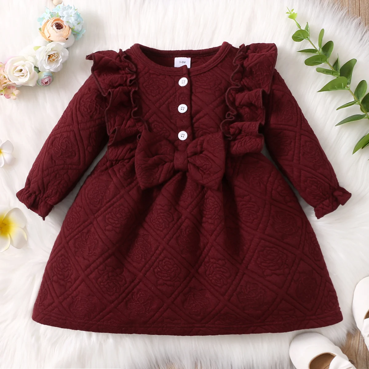 NEW Solid Color Baby Dress Girl for New Born 3 to 12 months Long Sleeve Baby Girl Clothes Bow Tie Dresses Toddler Girl Clothes