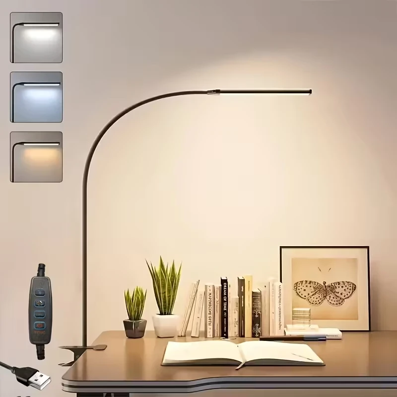 LED Swing Arm Table Lamp with Clamp Flexible Gooseneck Task Lamp, Eye-Caring Architect Desk Light, USB power Desk Lamps for Home