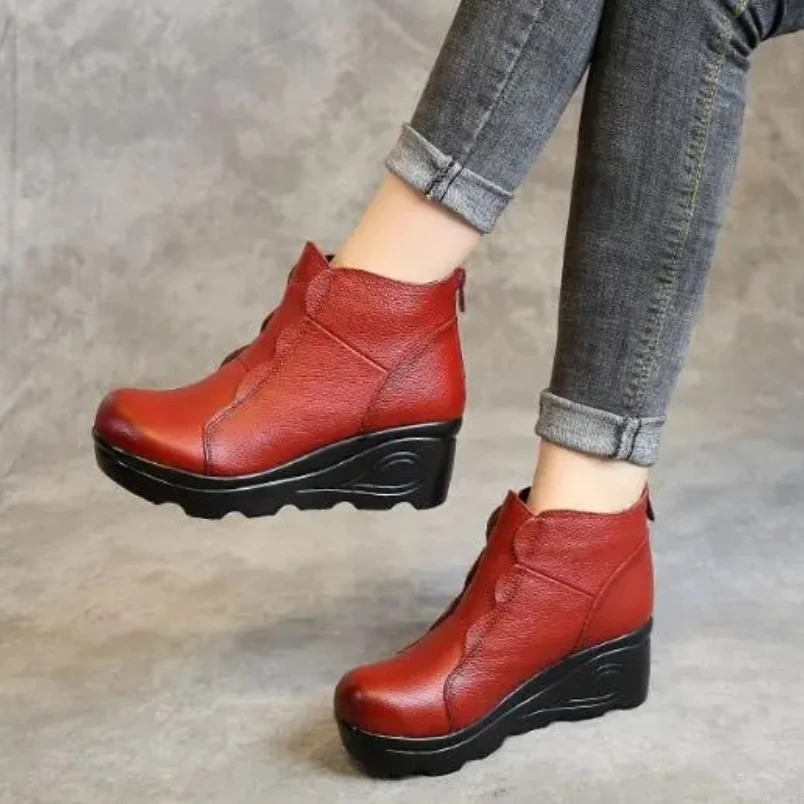 

Новинка 2025, осенне-зимние женские зимние ботинки, кожаные ботинки, повседневные кожаные женские ботинки большого размера, обувь на платформе