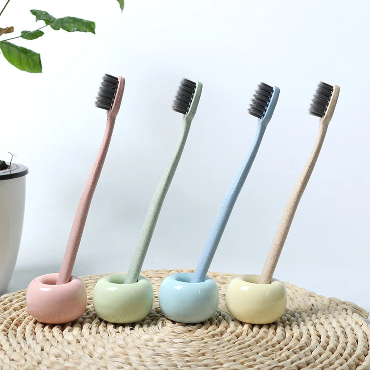 

2Pcs Minimalist Ceramic Toothbrush Stand Practical Storage Solution Easy to Clean Small Space Saving Black Toothbrush Holder