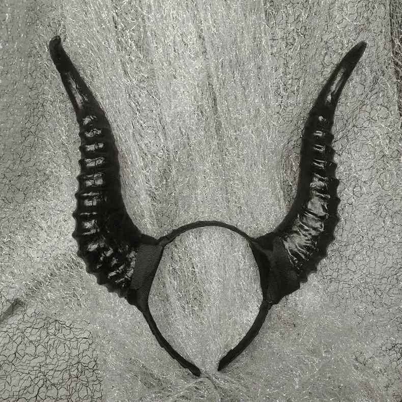 أسود أحمر شيطان القرن عقال تأثيري النساء القوطية الشياطين الحيوان الثور قرون أغطية الرأس هالوين كرنفال زي حفلة الدعائم