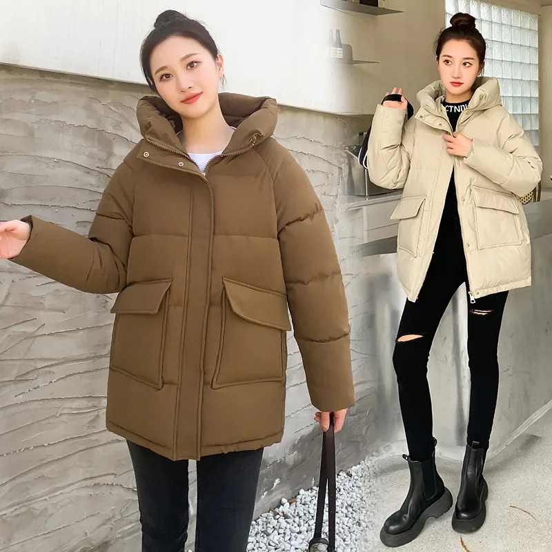 Women\'s Winter Parka 2024 Warm Jacket Blue Vintage Padded Thick Oversize Black Cotton Winter Quilted Coat with Hood for Women