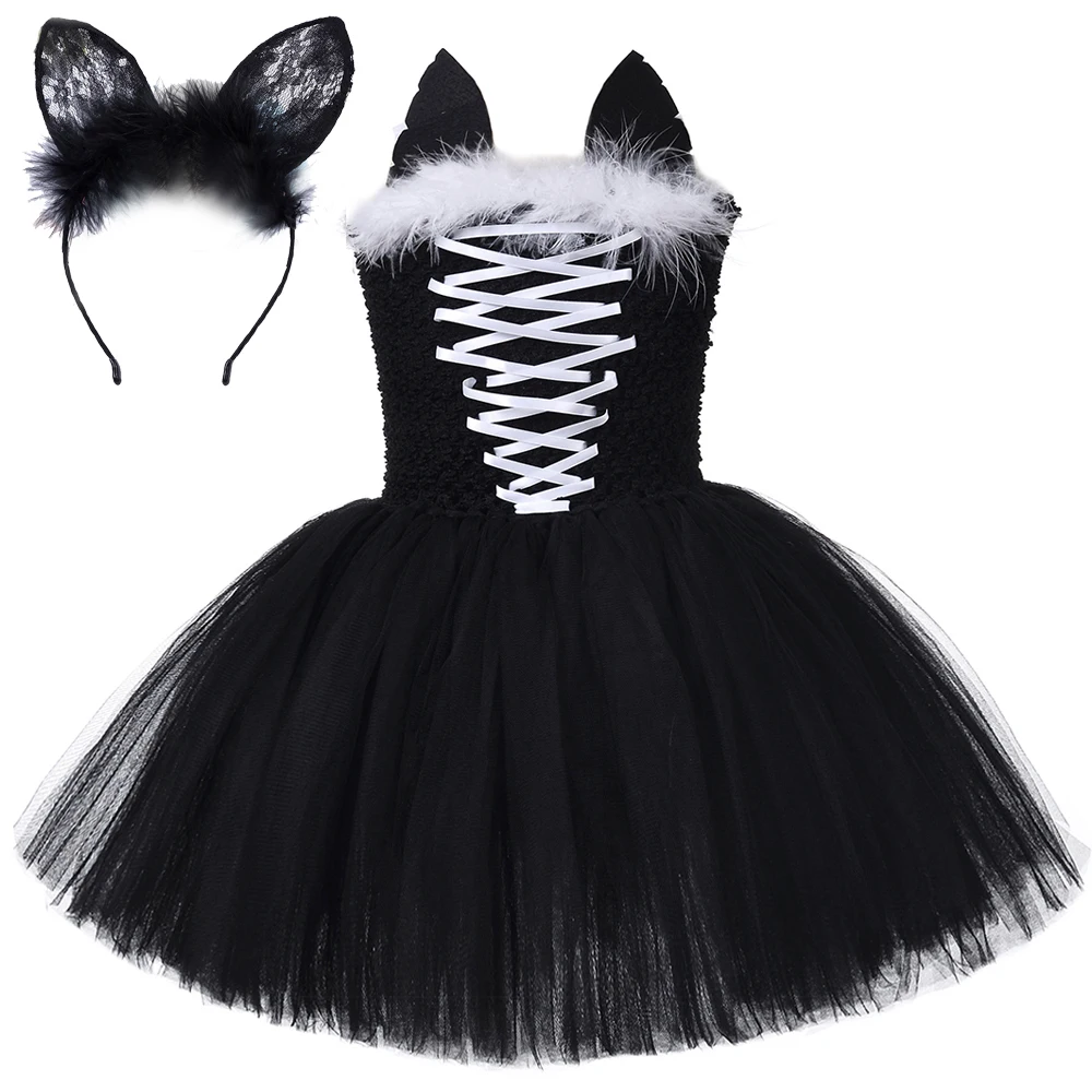Black Cat Tutu Dress for Girls Carnival Halloween Costumes for Kids Toddler Animal Disguise Outfit Child Birthday Party Clothes