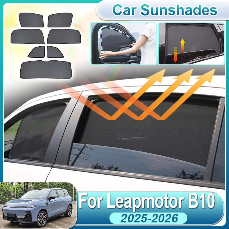 

For Leapmotor B10 2025 2026 Car Sunshade Side Glass Window Magnetic Curtain Mesh Rear Windshield Sun Visor Cover Car Accessories