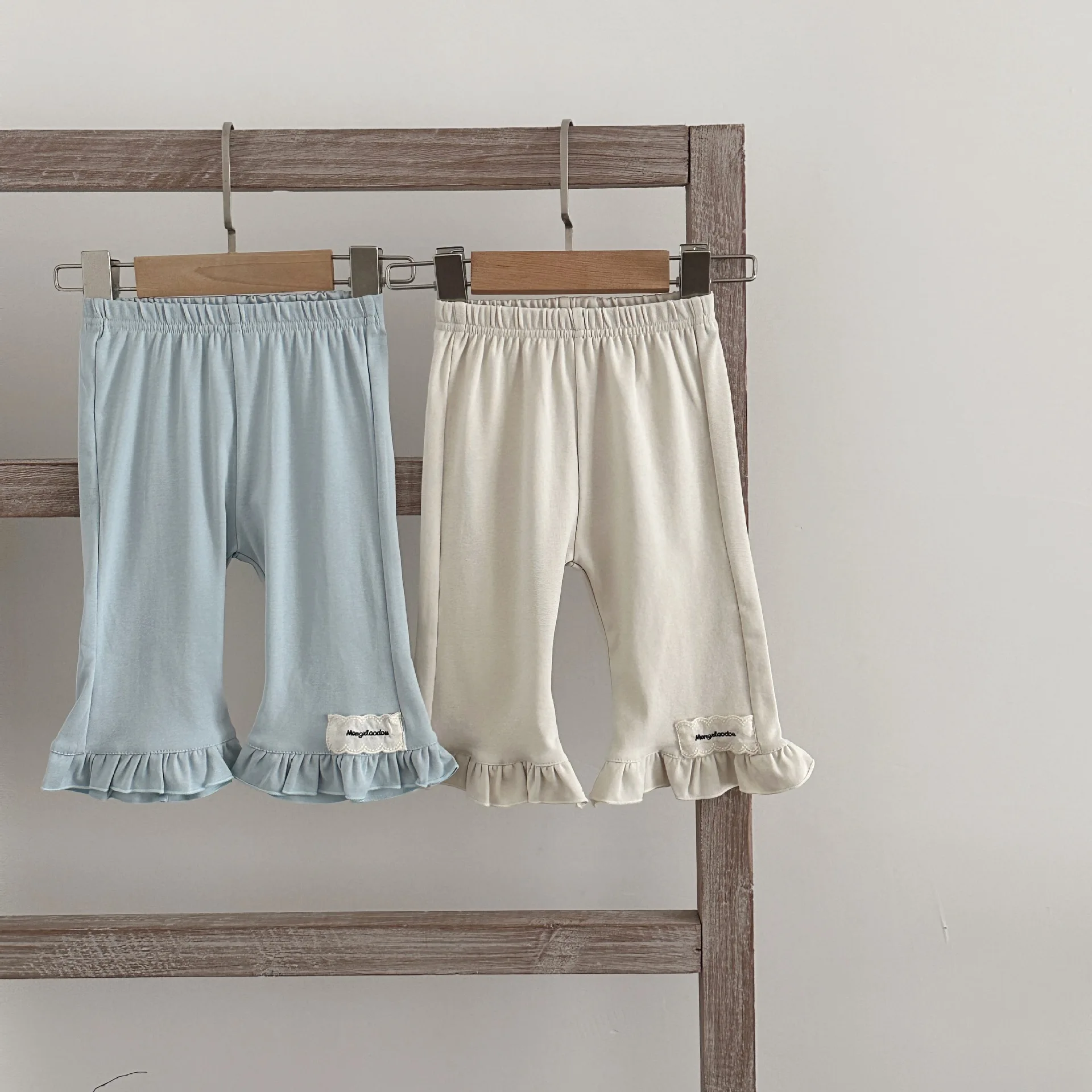 2026 Summer New Girls Cute Embroidery Lace Flared Trousers Cotton Infant Solid Leggings Baby Girl Cropped Pants Toddler Clothes