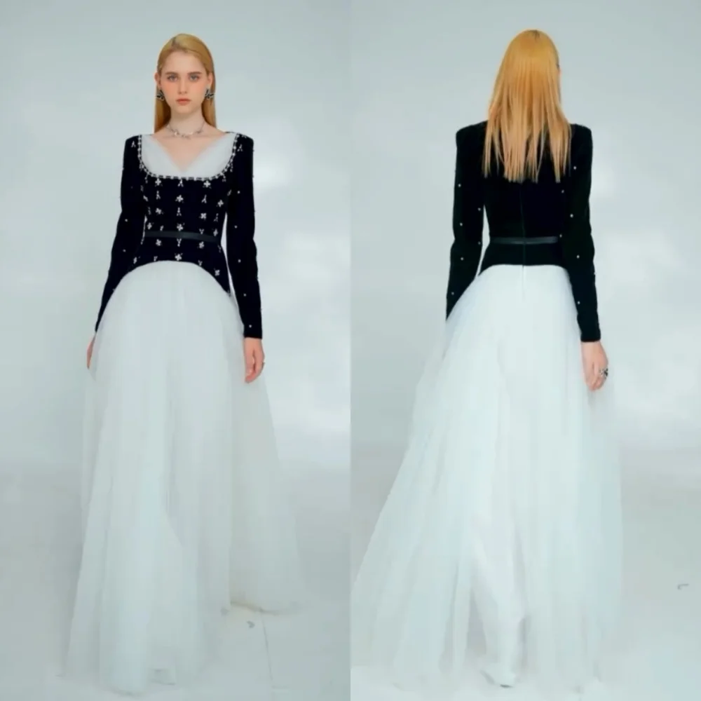 

Customized Net Rhinestone V-neck A-line Long Dresses Exquisite Formal Evening Party Gown Sizes Available Bespoke Occasion