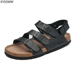 Fashion  Men Women Cork Sandals New Summer Lovers' Beach Gladiator Buckle Strap Sandals Shoes Flat Casual Men Beach Slippers