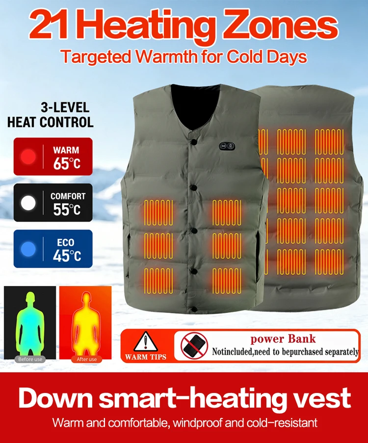 Outdoor-Winterschutz: Intelligente Heizweste für Zone 21, ohne Powerpack, Sportliche Isolierweste mit Reißverschluss, Speziell – Detail 1