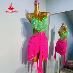 Latin Dancing Sexy Backless Tassel Dress Customized Adult and Children's Tango Cha Cha Samba Professional Performance Costumes