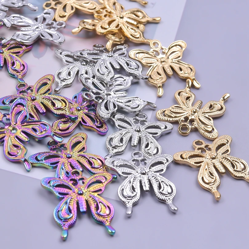 7Pcs/Lot Punk Scorpion Beetle Charms Jewelry Stainless Steel Assorted Butterfly Spider Shell Pendant DIY Necklaces Wholesale