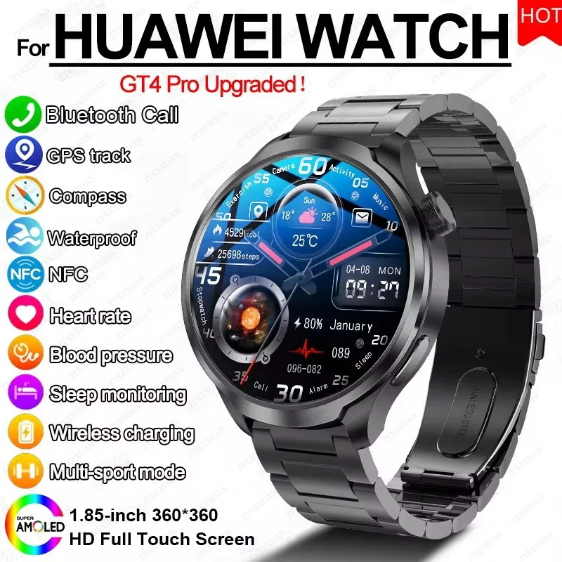 

2024 New GPS NFC Sports Smart Watch Men's 1.85 Inch AMOLED HD Screen Heart Rate Blood Pressure Health Smart Watch For Huawei IOS