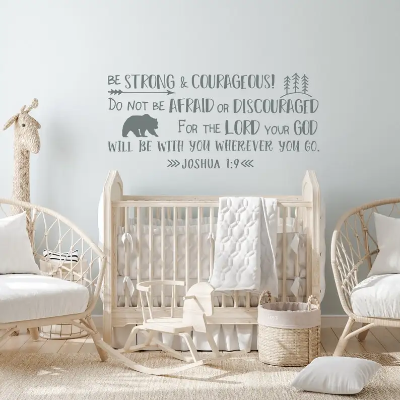 Chrisitan Joshua 1:9 Wall Stickers Bible Verse Be Strong and Courageous Explorer Forest Wall Decals Bedroom Playroom Decor