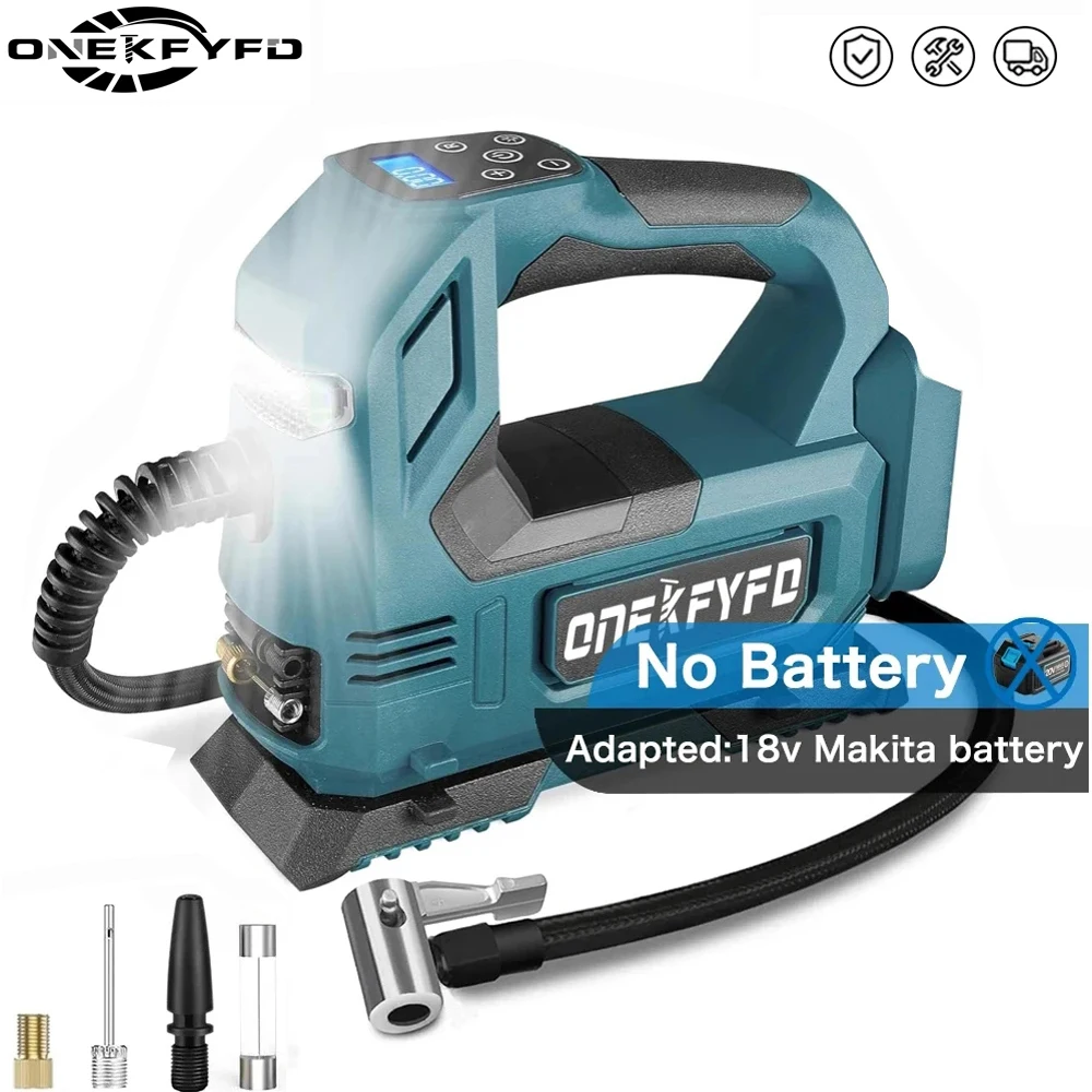 Bomba de ar digital portátil, inflador de pneus, compressor sem fio, inflador de pneus de carro digital com ferramenta indicadora para bateria makita de 18v