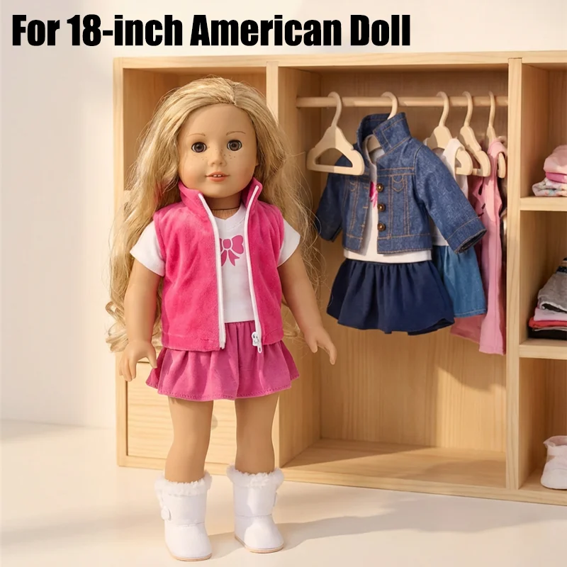 18-Zoll American Girl Puppen-Outfit Kleidung Rosa Schleifenrock Kleid Jeansjacke Set 43cm Babypuppe Reborn-Puppen Kleidung ﻿
