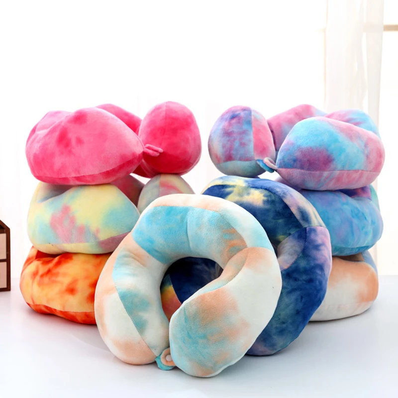 Cartoon Travel Car Neck Pillow Tie-dye Pillows New Neck Pillow U-shaped Soft Pillow