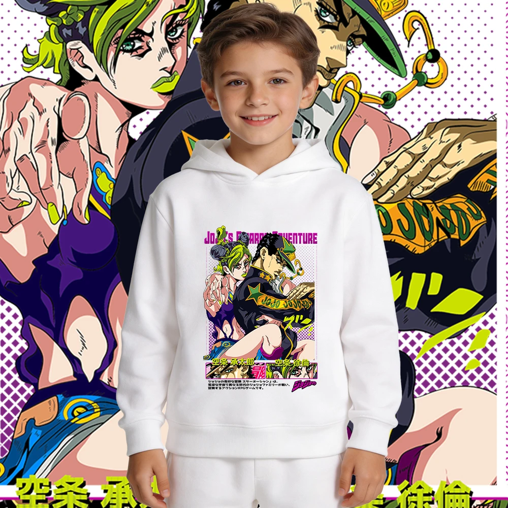 Jojo Stone Ocean Anime Print Hooded Sweatshirt Boys Girls Kids Fall Winter Warm Fleece Hoodie Soft Casual Pullover