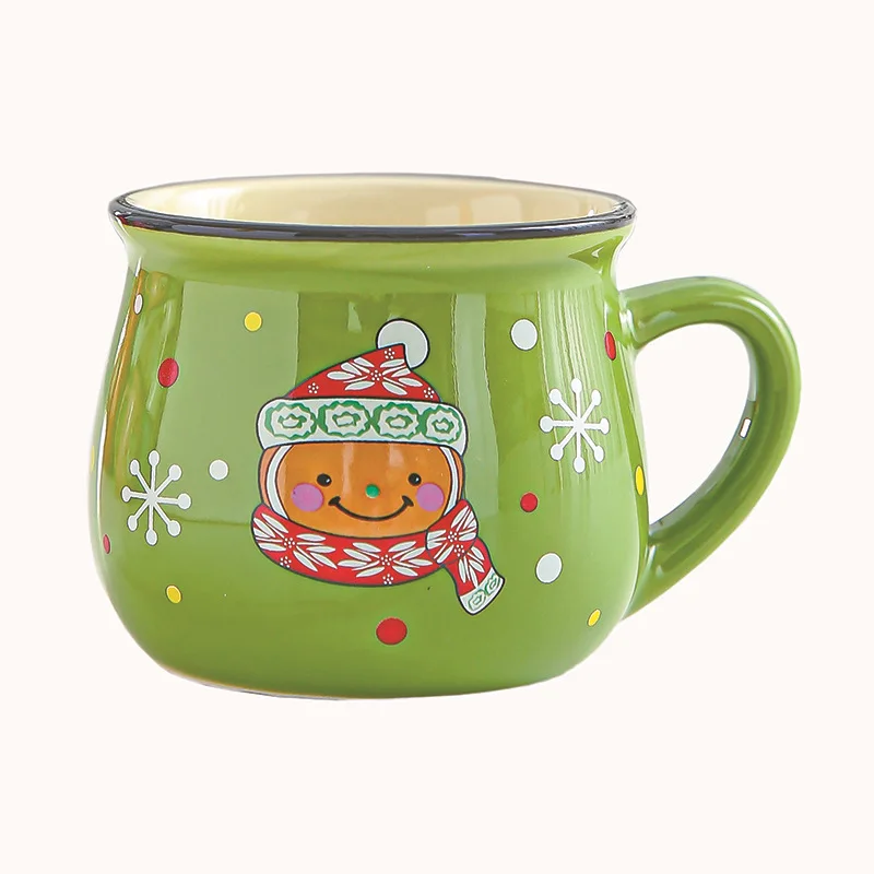 2025 Protable Ceramic Christmas Mousse Cup Cartoon Santa Claus Bakery Dessert Cup Coffee Breakfast Children Water Cup Gift