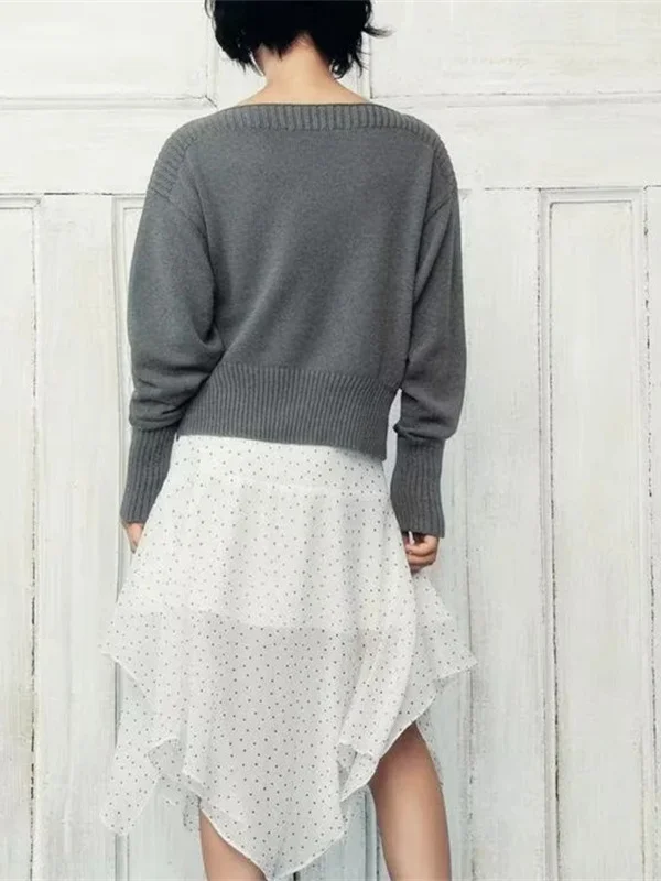 جديد الخريف المرأة Faionable لون نقي فضفاض طويل Sve العلوي محبوك سترة بسيطة تخفيف Sle تصميم واحد أكتاف