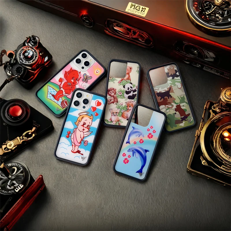 Flor selvagem safari bebês urso lil diabo caso de telefone para iphone 16 15 14 13 12 pro max wf plus lil anjo gato camo capa traseira y2k