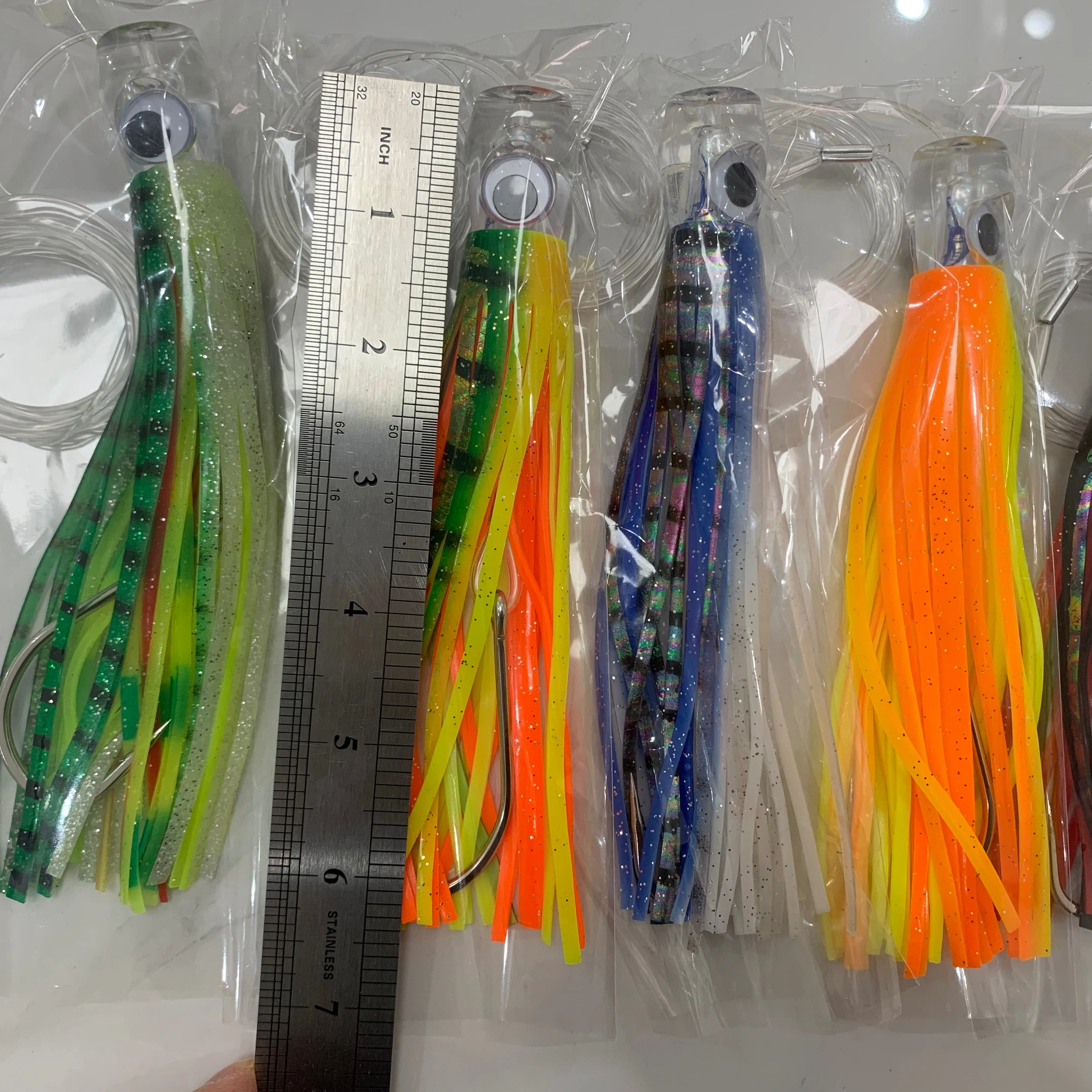 

6pcs/bag 6.5inch 55g Head Trolling Fishing Lures Rigged Skirted Marlin Tuna With 100lb Wire Leader Big Game Trolling Lures